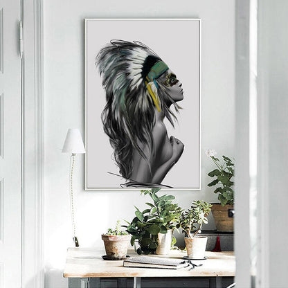 Black and White Native American Indian Woman Canvas Art