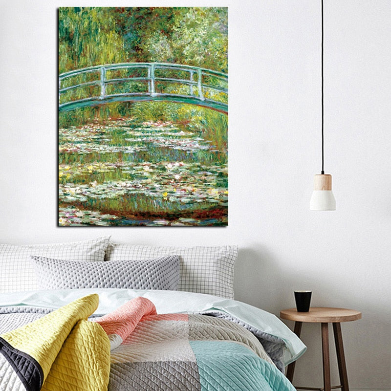 Claude Monet Water Lilies and Japanese Bridge Oil Painting Canvas Art