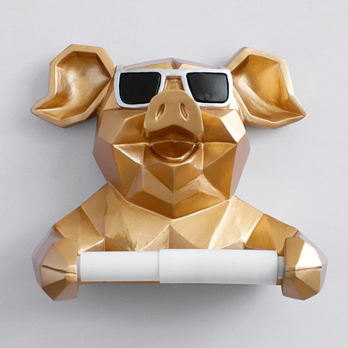 Pig Cat Paper Holder Statue