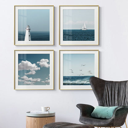 Blue Sky Sea Lighthouse Clouds Canvas Art