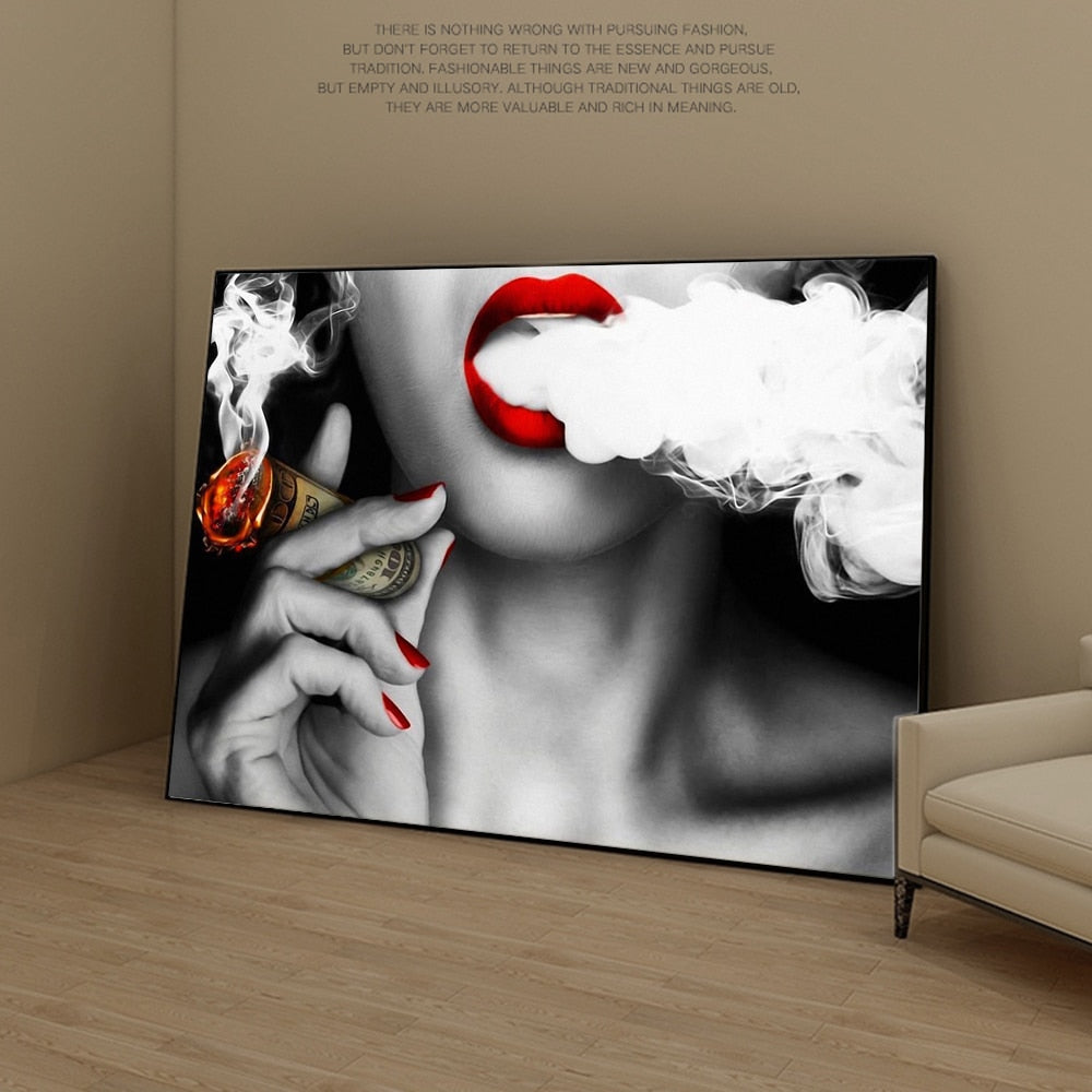 Sexy Girl Smoking A Cigar Canvas Art