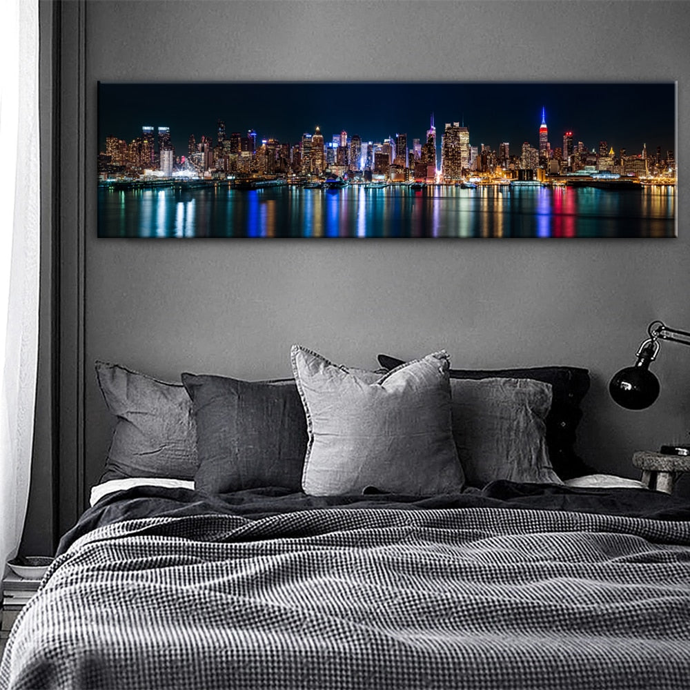 Night Skyline Of Manhattan Canvas Art