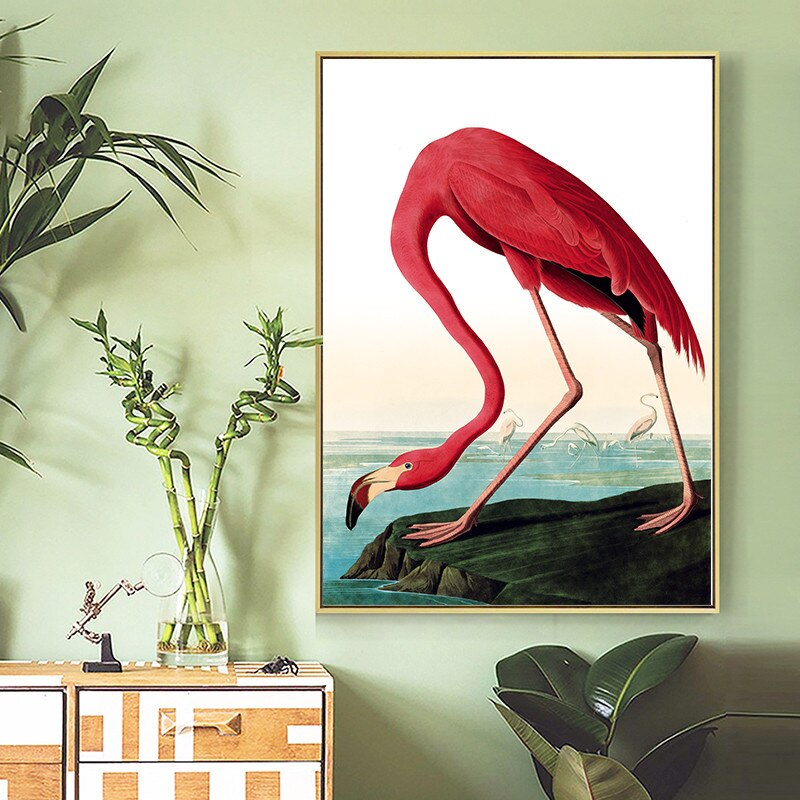 Pink and Green Crane Canvas Art