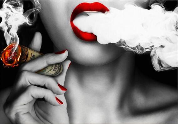 Sexy Girl Smoking A Cigar Canvas Art