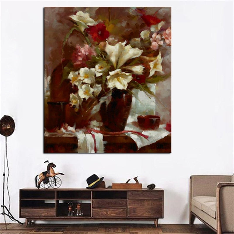 Flowers in Vase Oil Painting Canvas Art