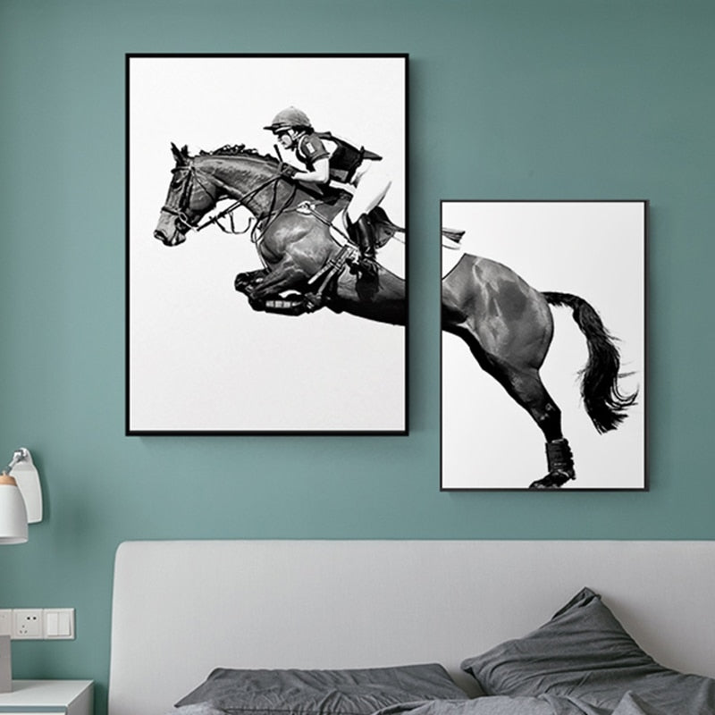 Knight Horse Black and White Canvas Art