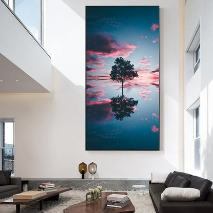 Cloud And Tree Reflection Wall Art Canvas