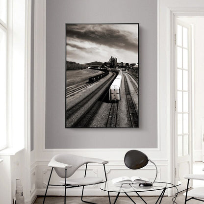 Black and White Manhattan Plane Train Canvas Art