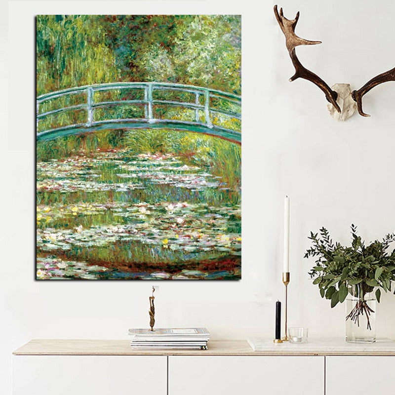 Claude Monet Water Lilies and Japanese Bridge Oil Painting Canvas Art