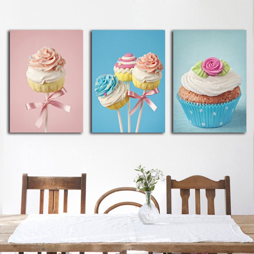 White and Pink Cupcake Canvas Art