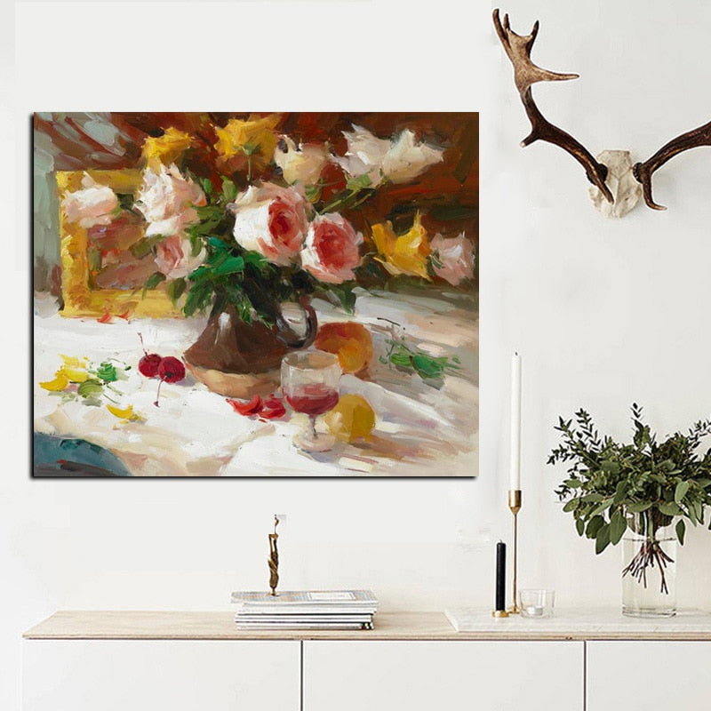 Flowers in Vase Oil Painting Canvas Art