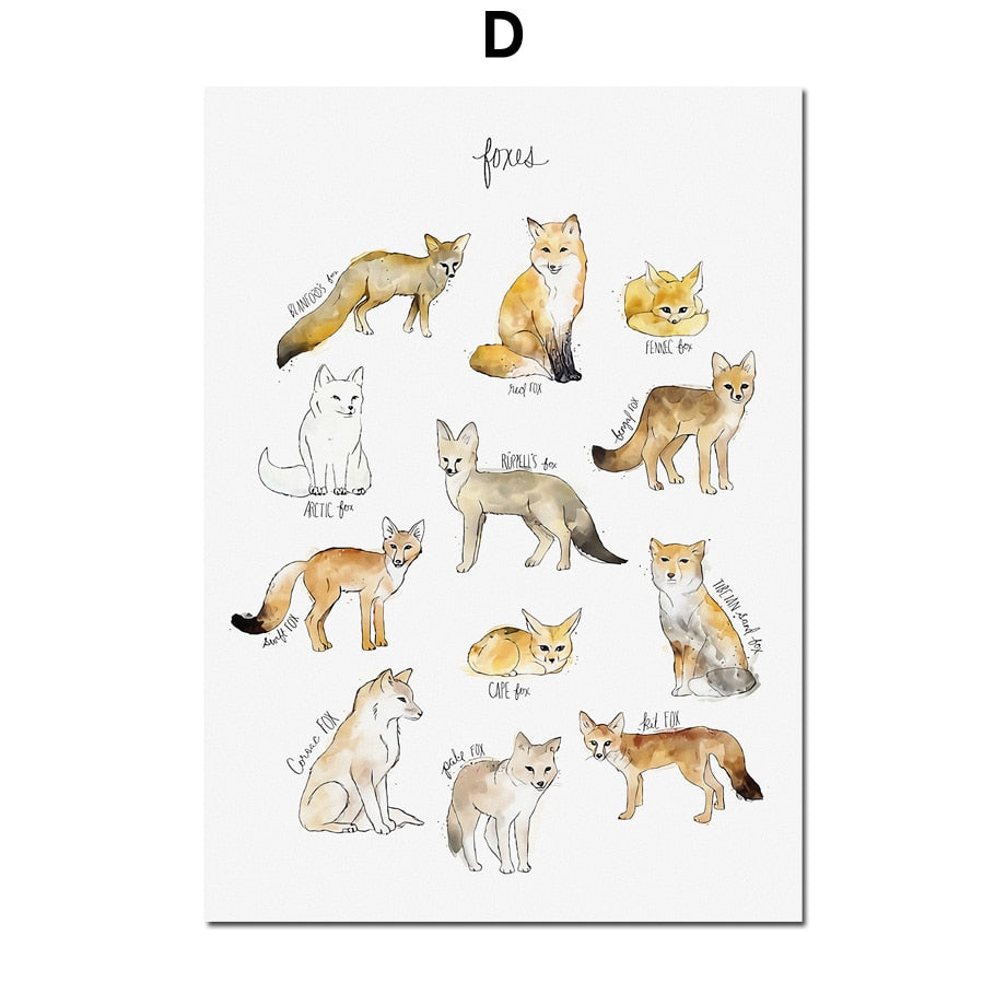 Animal Dinosaur Lion Fox Deer Nursery Room Canvas Art