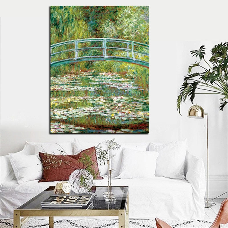 Claude Monet Water Lilies and Japanese Bridge Oil Painting Canvas Art