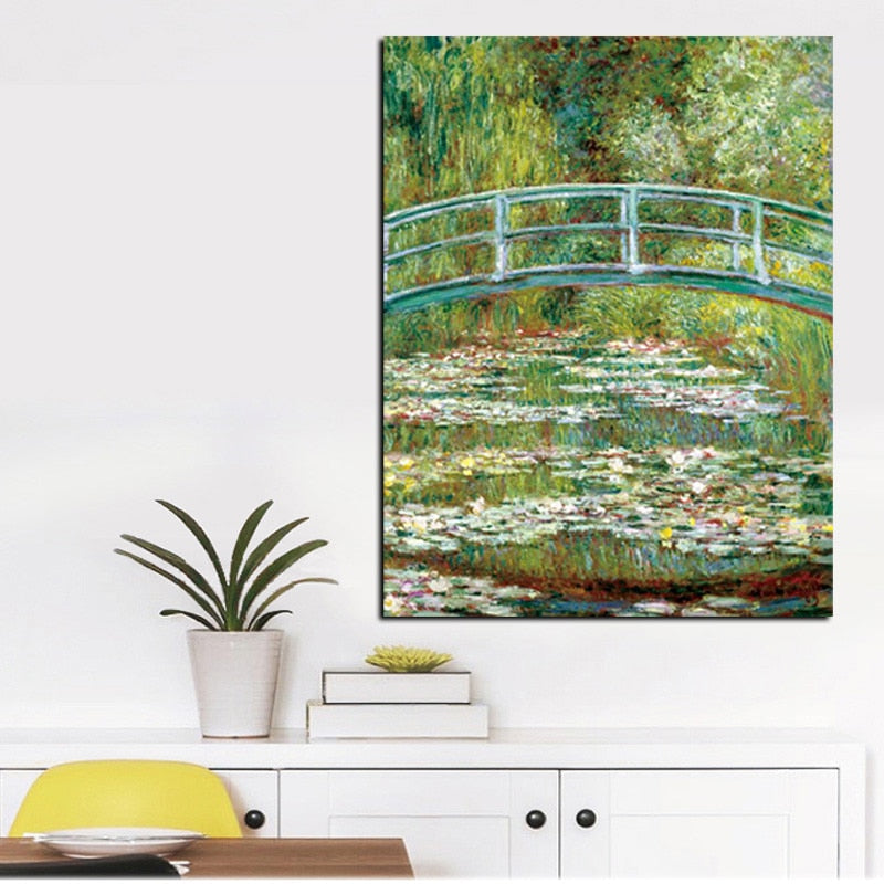 Claude Monet Water Lilies and Japanese Bridge Oil Painting Canvas Art