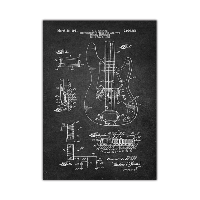 Music Instrument Blueprint Canvas Art