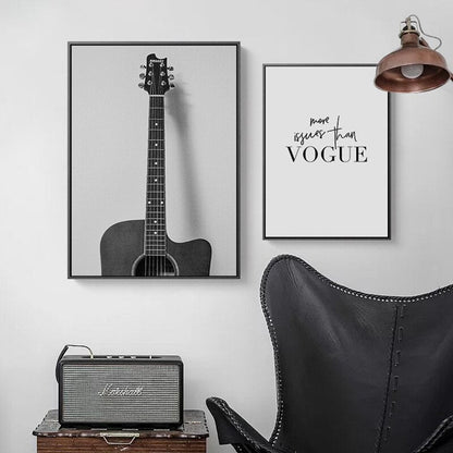 Black and White Guitar Radio CD Music Canvas Art