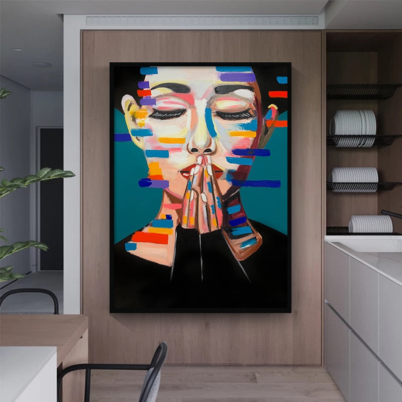 Colorful Praying Figure Art Canvas