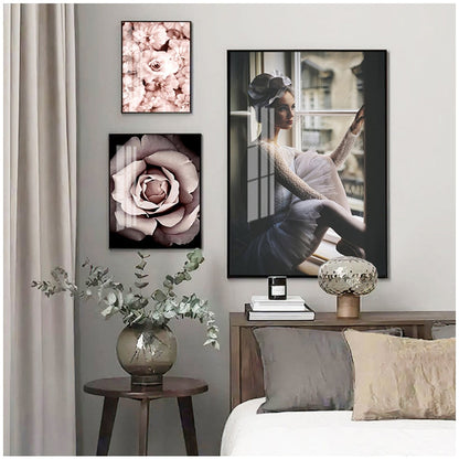 Woman by the Window Pink Peony Canvas Art