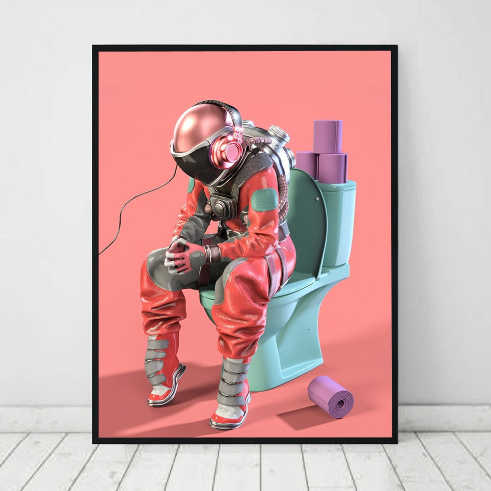 Astronaut in the Toilet Canvas Art