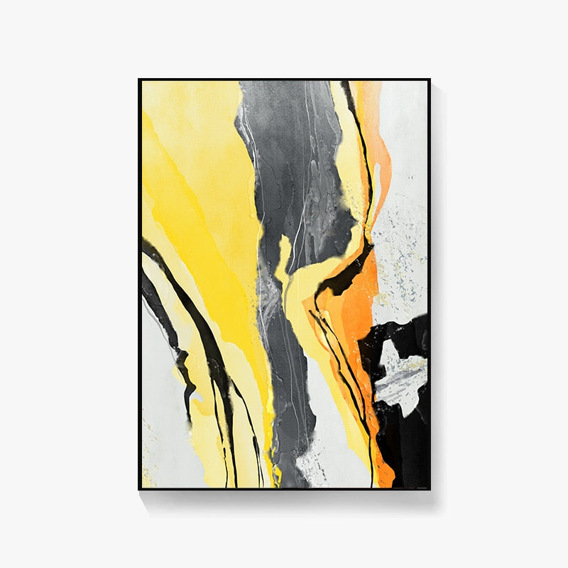 Abstract Yellow And Black Marble Canvas Art