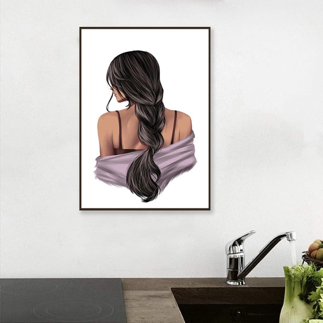 Hairstyle Woman Back Canvas Art