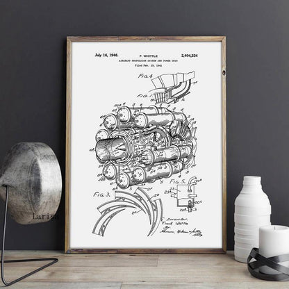 Airplane Jet Engine Patent Blueprint Canvas Art