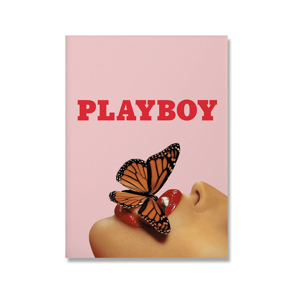 Vintage Butterfly Sexy Red Lips Canvas Art