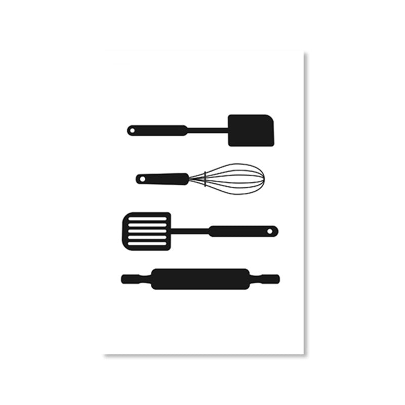 Black and White Kitchen Utensils Canvas Art