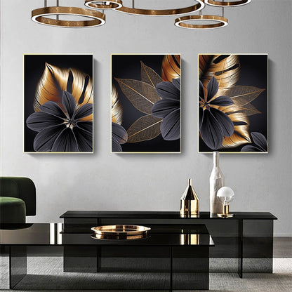 Black Golden Plant Leaf Canvas Art