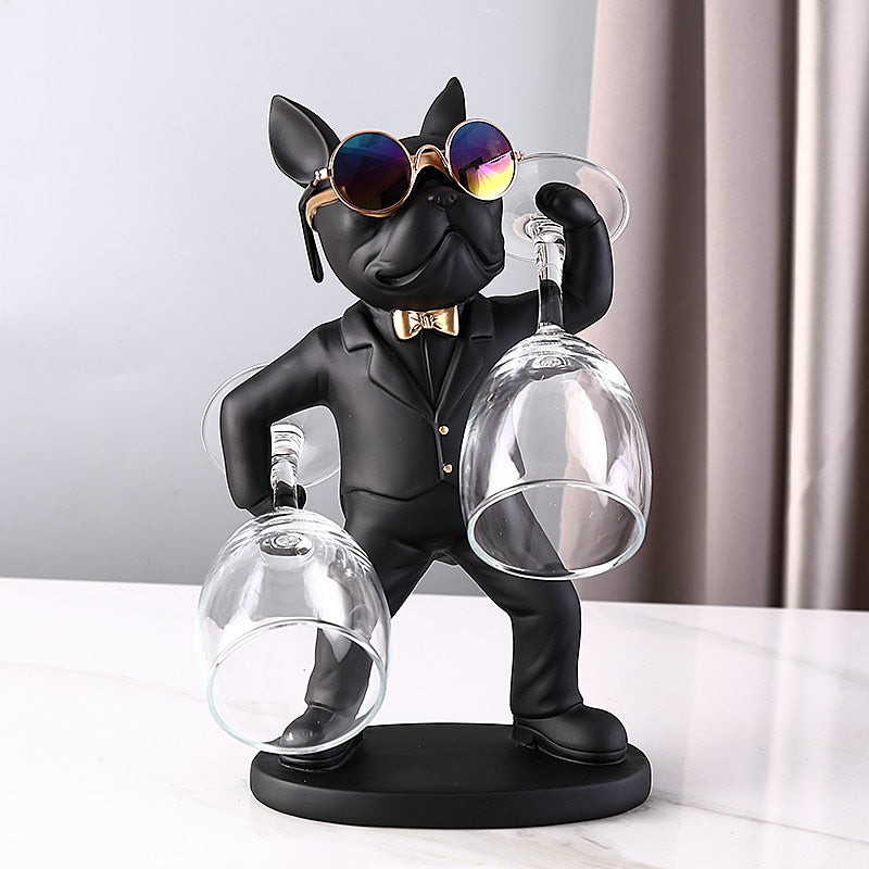 Bulldog Butler Wine Glass Holder Statue