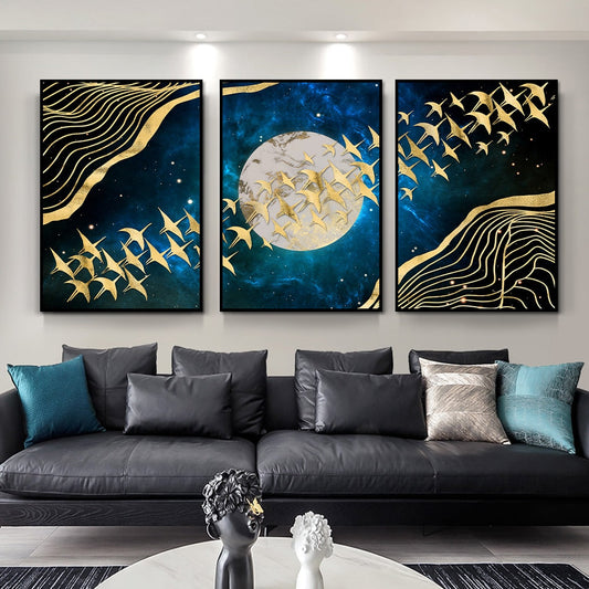 Golden Moon Birds Canvas Art