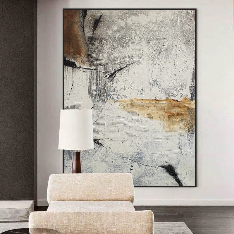 Gray Marble Abstract Gold Line Canvas Art