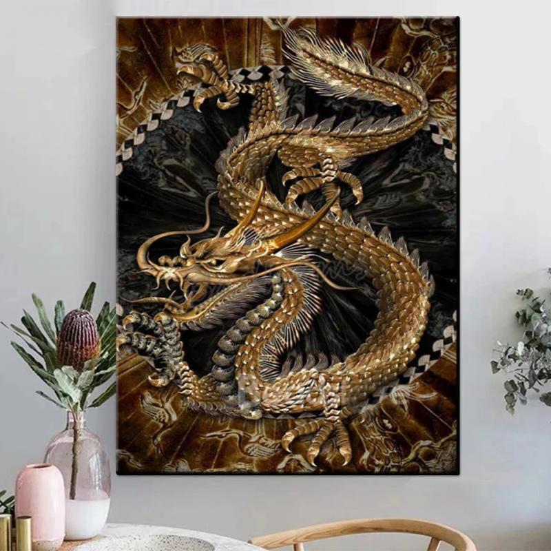 Golden Chinese Dragon Canvas Art