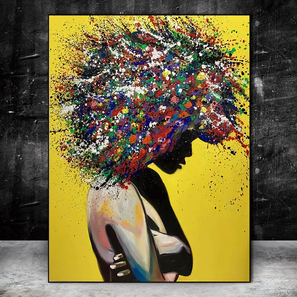 Abstract Frizzy Hair Girl Wall Art Canvas