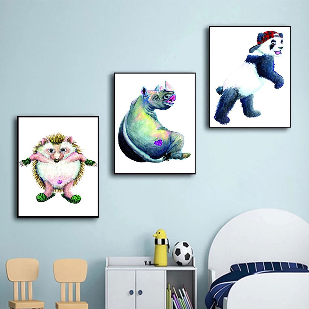 Watercolor Animal Panda Flamingo Hedgehog Canvas Art