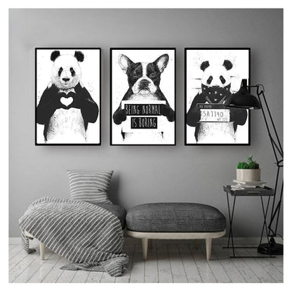 Black and White Cute Panda Dog Boston Terrier Canvas Art