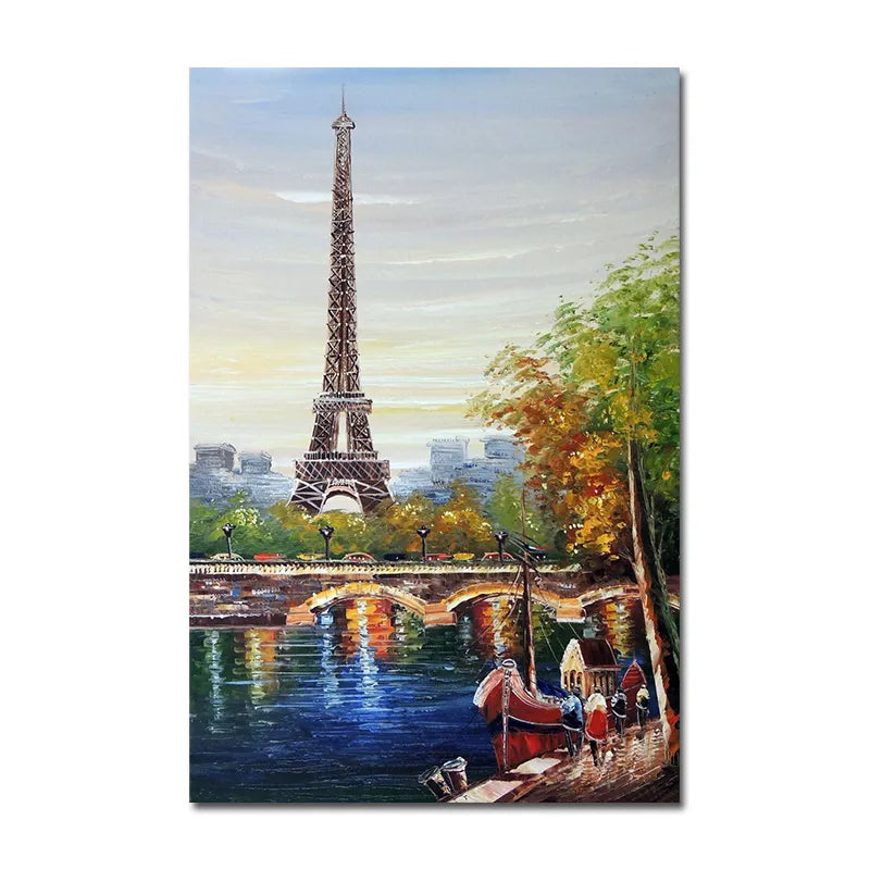 Paris Tower Seine River Oil Painting Wall Art Canvas