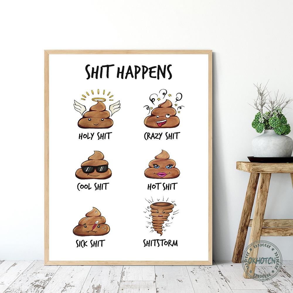 Funny Toilet Picture Shit Happens Canvas Art