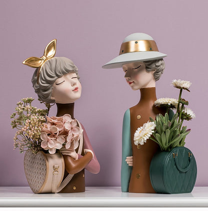 Woman Bag Vase Storage Statue