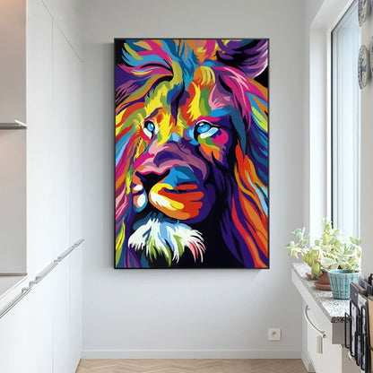 Colorful Lion Head Canvas Art