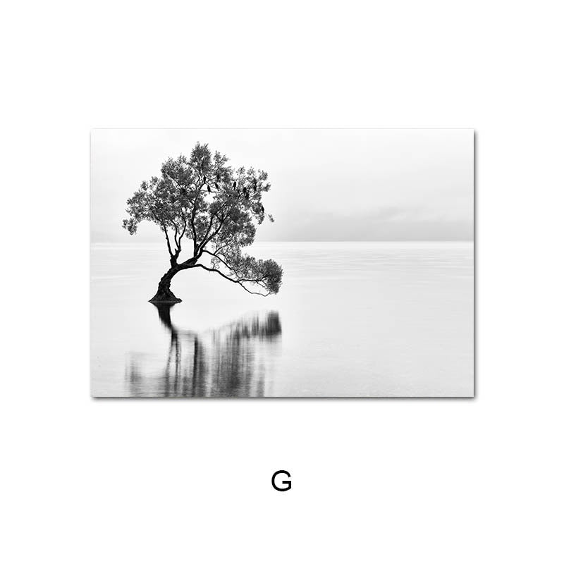 Scandinavian Black White Nature Landscape Canvas Art