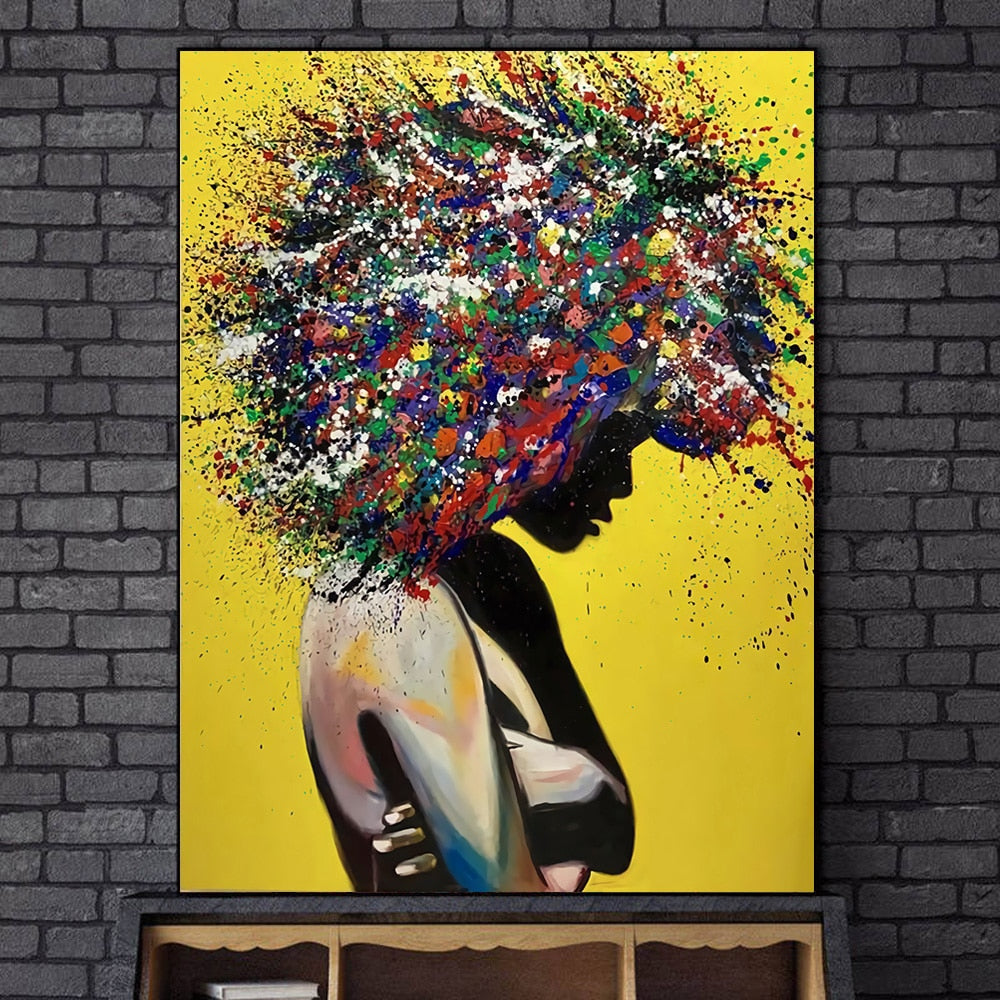 Abstract Frizzy Hair Girl Wall Art Canvas