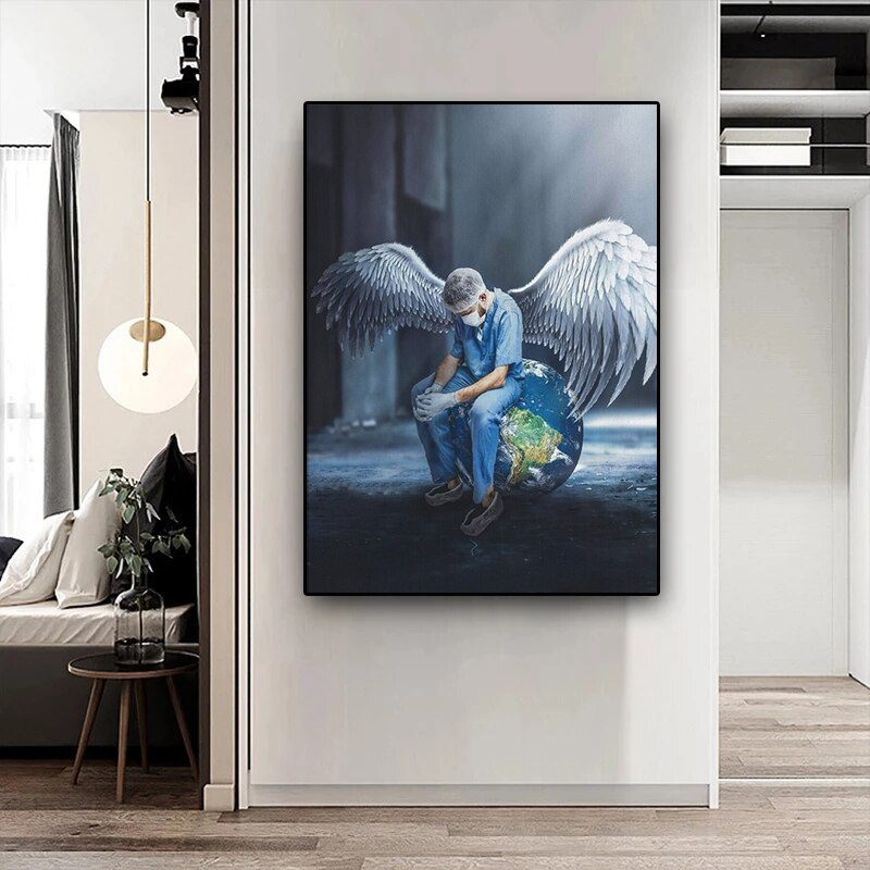 Nurse Angel Saves The World Canvas Art