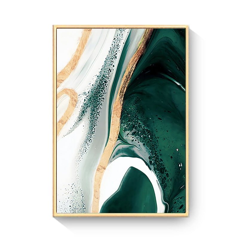 White Green Gold Marble Canvas Art