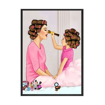 Mother and Daughter Make Up Canvas Art