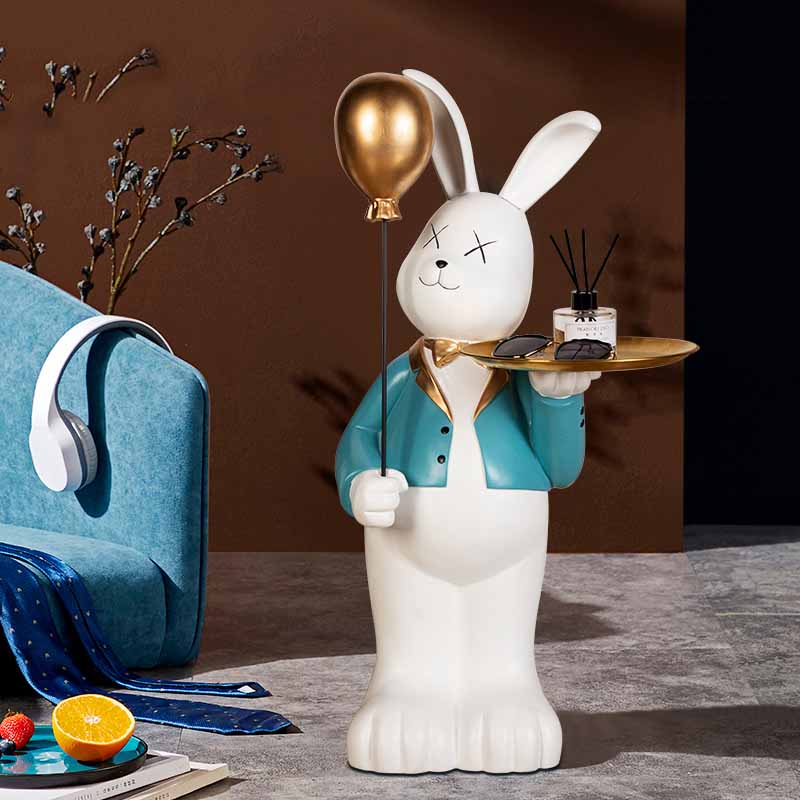 Bunny Servant Balloon Statue with Tray