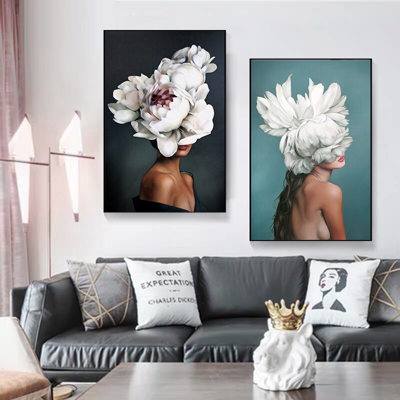 Lady Head Flower Canvas Art