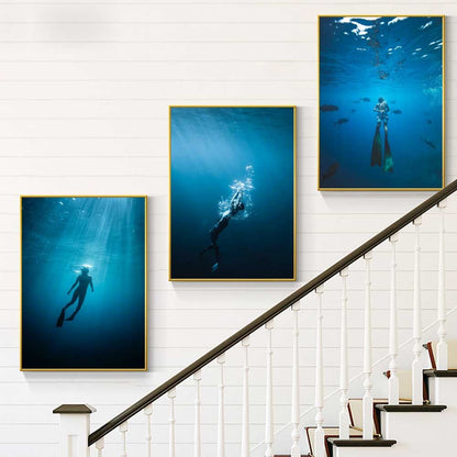 Blue Ocean Diving Goddess Canvas Art