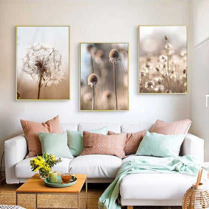 Brown Landscape Dandelion Elk Canvas Art