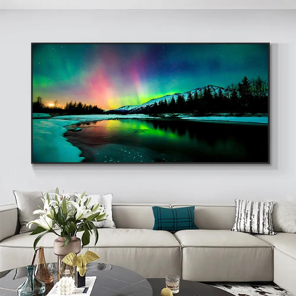 Aurora Northern Lights Scenery Landscape Wall Art Canvas